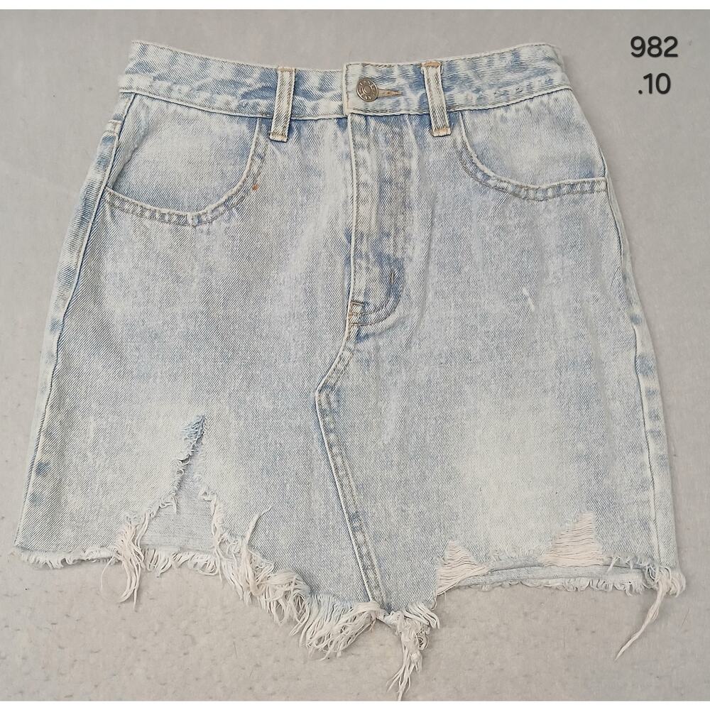 Item Ditto (Small) Vintage Distressed Light Denim Mini Skirt